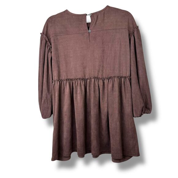 Chelsea & Violet NWOT C&V Dark Brown Stretchy Faux Suede Babydoll Mini Dress XS - Picture 4 of 6